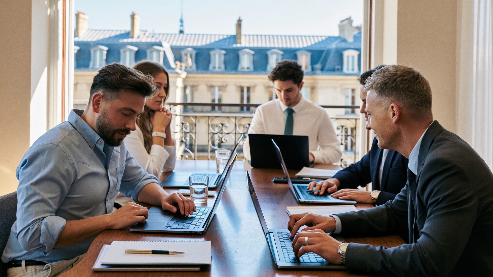 Bureau d'agence avec téléphone et carte murale, rue Alphonse Karr